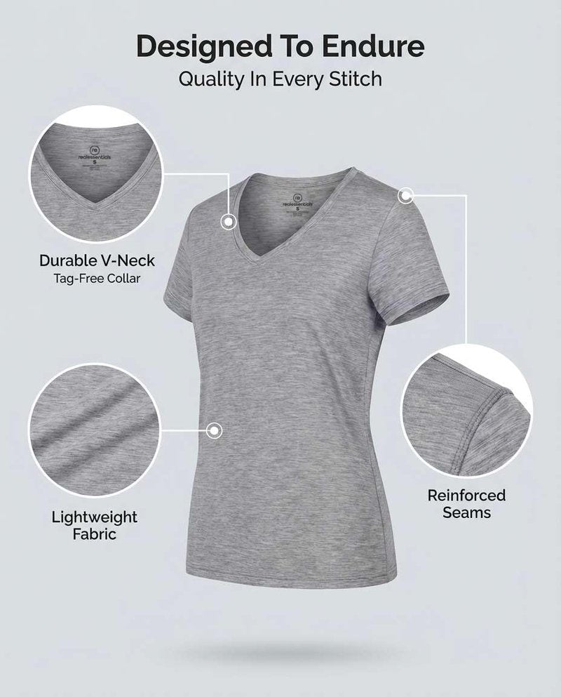 Real Essentials 5 Pack: Women's Dry-Fit Short Sleeve V Neck T Shirt Workout Fitness Yoga Top Tee, Set 4, XXL