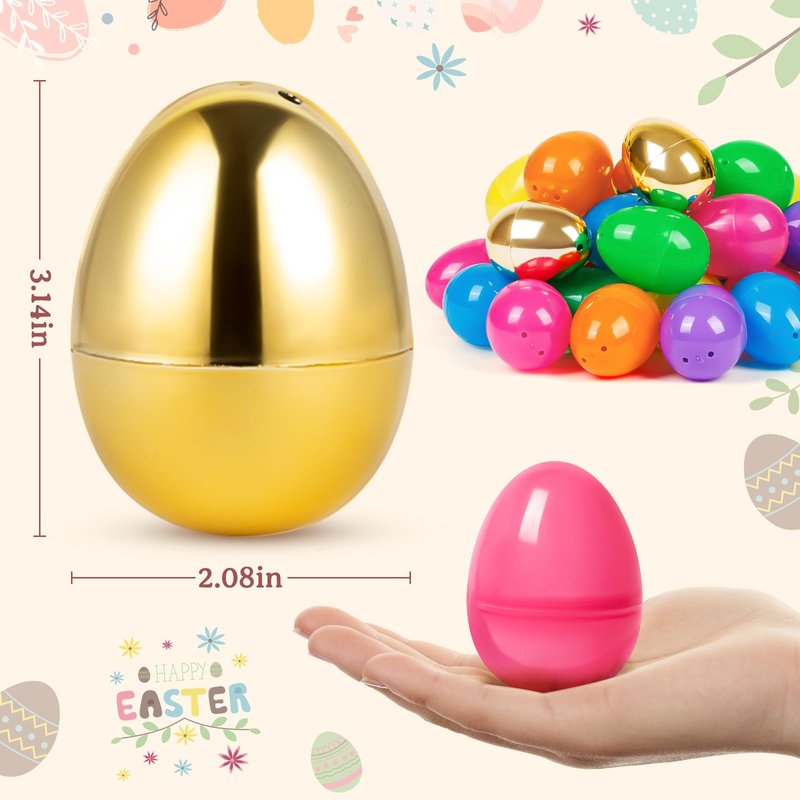 Jumlys 36 Count 3.15" Plastic Easter Eggs, 30 Pcs Empty Suprise Egg 6 Pcs Golden Eggs Bulk, Fillable Egg with Hinge for Easter Hunt, Basket Stuffers Fillers and Easter Party Favor