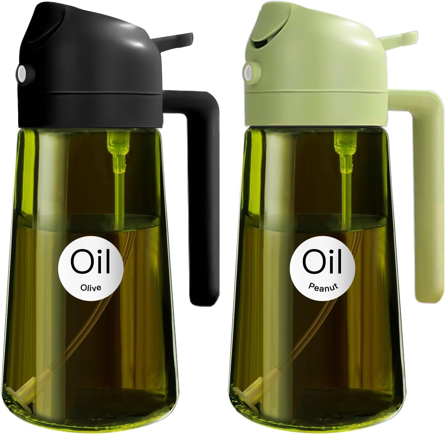 YARRAMATE Olive Oil Dispenser Bottle - 2-in-1 Light Blockage Dark Oil Sprayer, 16oz Green Glass | Food-Grade Mister for Cooking & BBQ