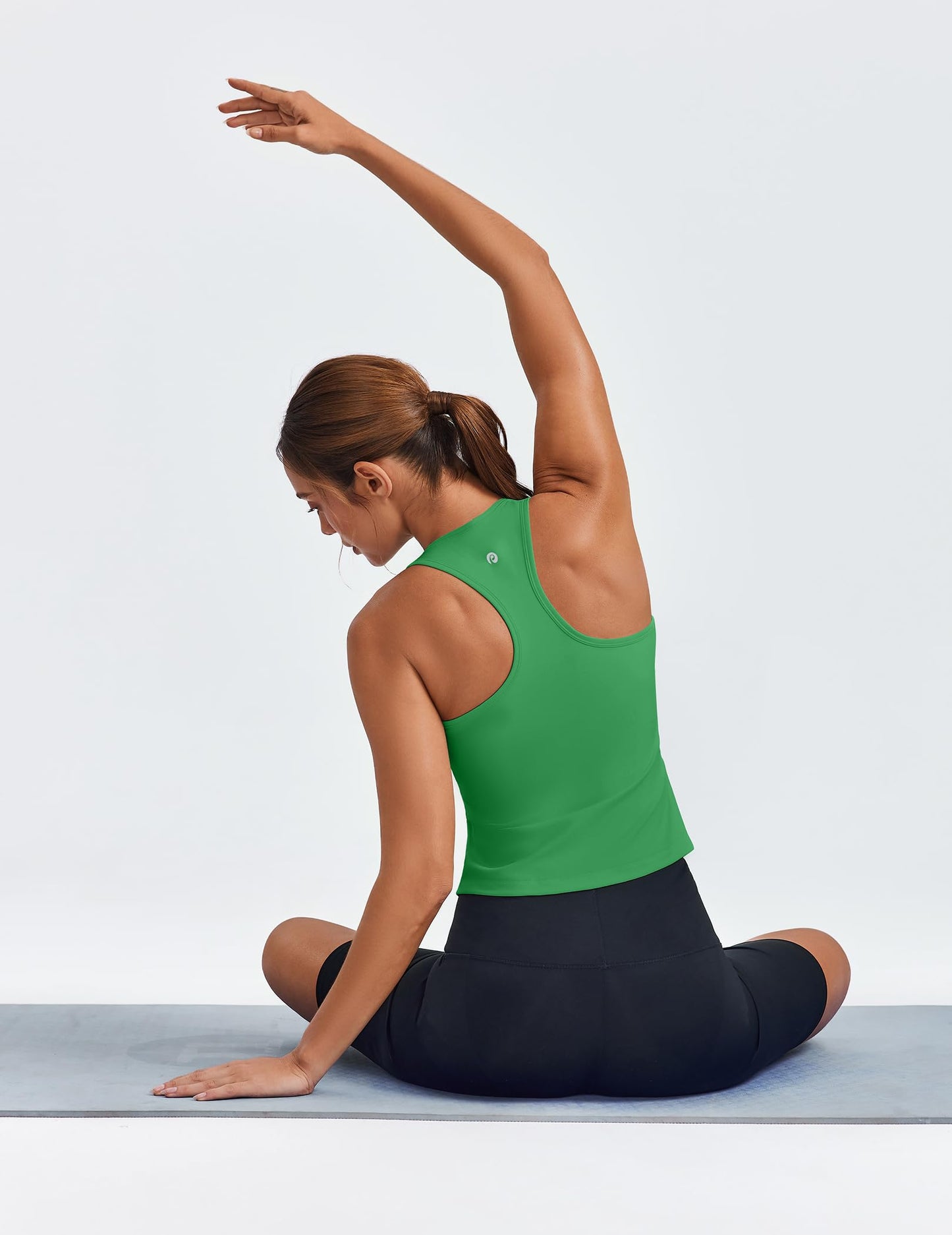 PINSPARK Womens Workout Tank Tops with Built in Bras Crew Neck Running Tank Racerback Moisture Wicking Yoga Top, Green XS