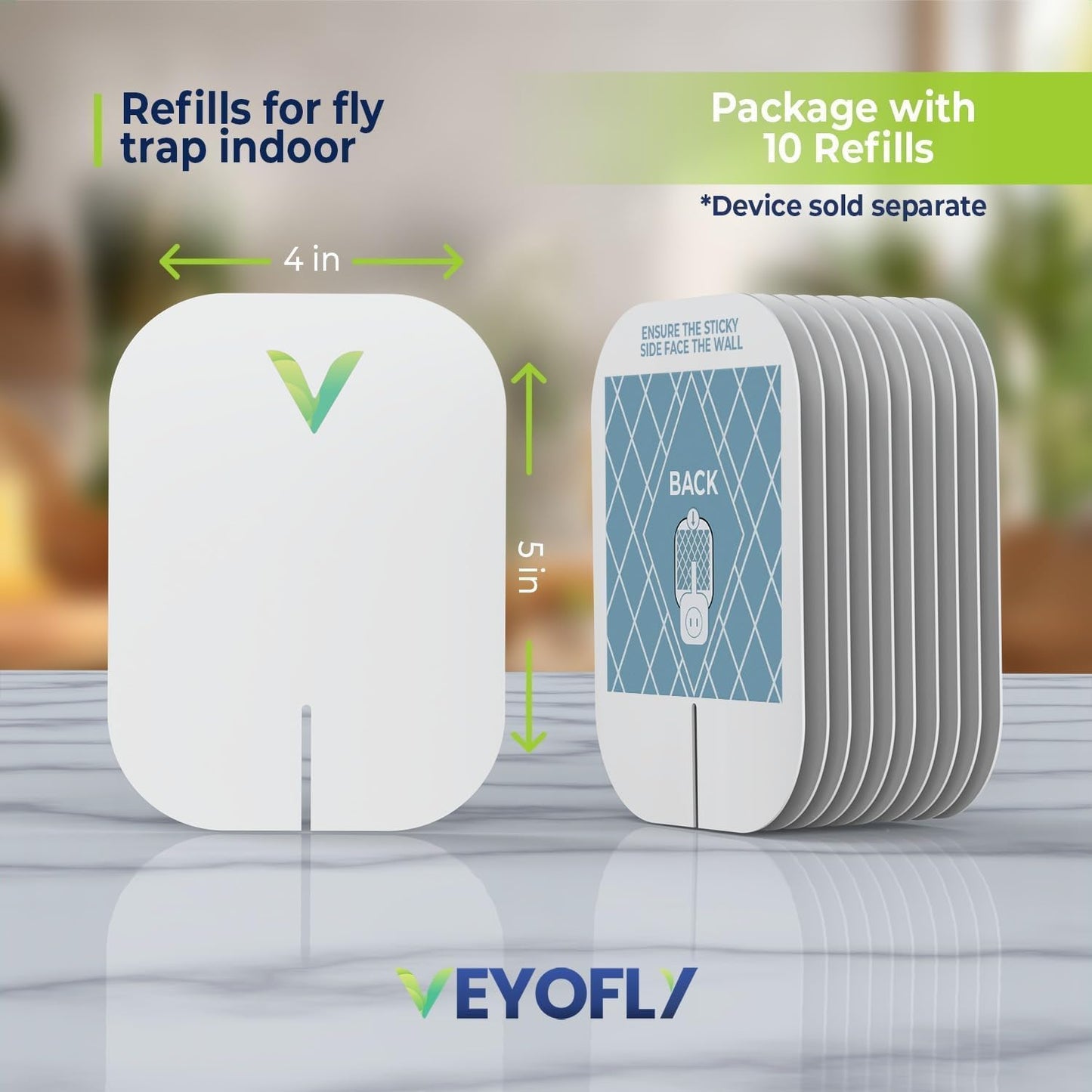VEYOFLY Indoor Fly Trap Refill - Effective Fruit Fly & Gnat Catcher | 10 Pack for Home Use