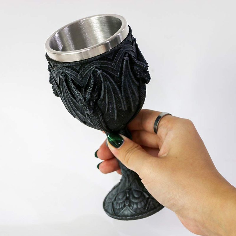 alikiki Medieval Black Dragon Wine Goblet - 7oz Dungeons and Dragons Game Gift of Throne Merchandise Stainless Steel Drinking Cup Dragon Collector Themed Party Decoration