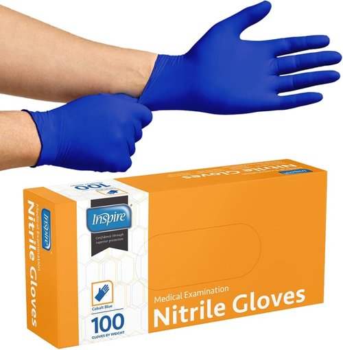 Inspire Cobalt Blue Nitrile Disposable Gloves - 4.5 Mil Safety Medical Exam & Cleaning Gloves