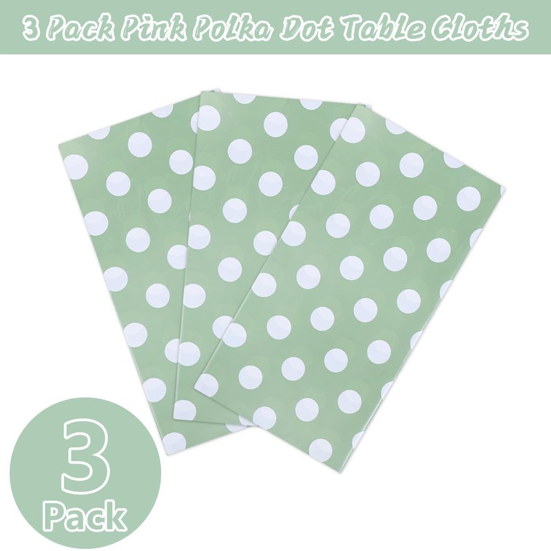 Kesfey 3 Pack Sage Green Polka Dot Table Cloths 54 x 108 Inch Sage Green and White Dots Tablecloth Disposable Plastic Sage Green Tablecover Waterproof Rectangle Picnic Table Covers for Birthday Party