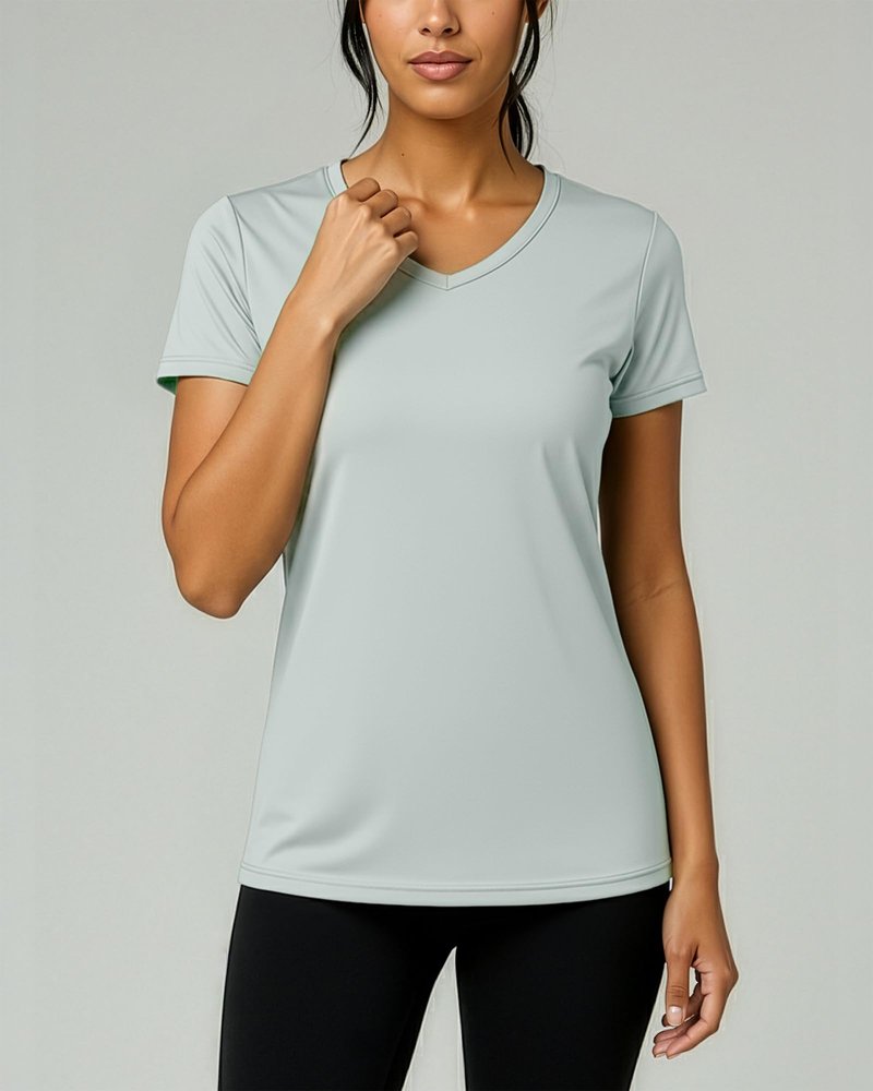 Real Essentials 5 Pack: Women's Dry-Fit Short Sleeve V Neck T Shirt Workout Fitness Yoga Top Tee (Available in Plus Size), Set 9, 2X