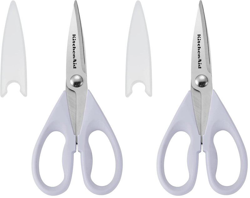 KitchenAid All Purpose Kitchen Shears with Protective Sheath Durable Stainless Steel Scissors,Dishwasher Safe,Soft Grip Comfort Handle,8.72 Inch,Lavendar Cream,(Pack of 2)