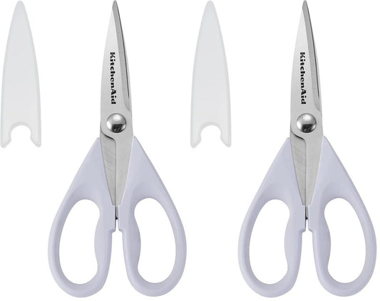 KitchenAid All Purpose Kitchen Shears with Protective Sheath Durable Stainless Steel Scissors,Dishwasher Safe,Soft Grip Comfort Handle,8.72 Inch,Lavendar Cream,(Pack of 2)