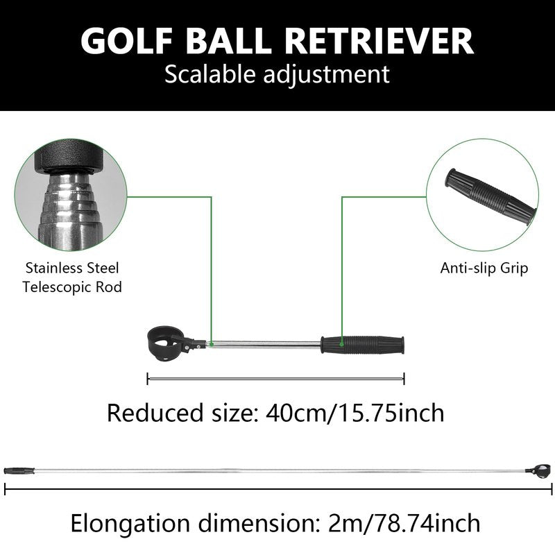 QPPKII 6Ft/9Ft Golf Ball Retriever for Water Telescopic, Ball Retriever Tool Golf Ball Grabber, Golf Accessories Gifts for Men Women