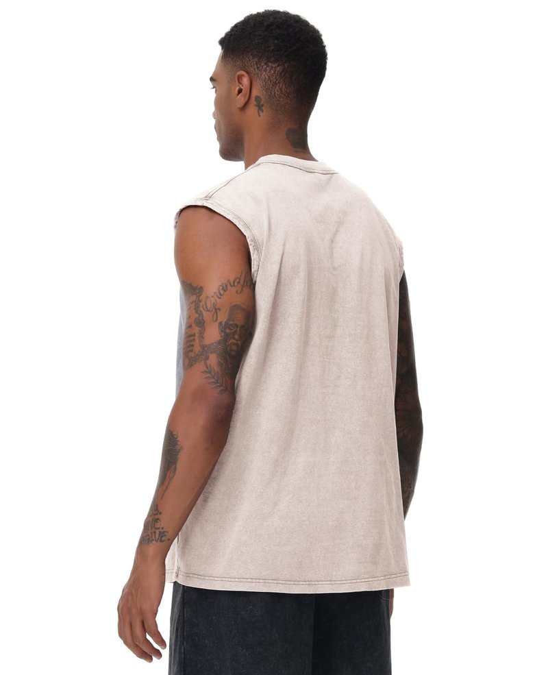 SnowElve 3 Pack Mens Workout Tank Tops Sleeveless Tee Shirts Men Muscle Shirt Gym Acid Wash T Shirts Running Beach Loose Fit Tee(ACGYBK,S)