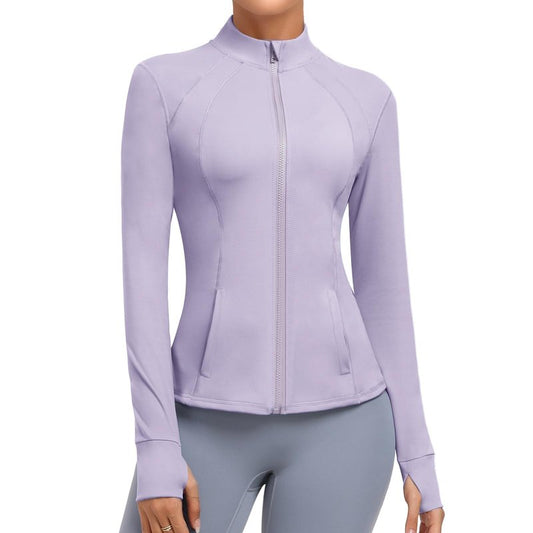 Cighay Women's Athletic Full Zip Lightweight Workout Jacket With Pockets Running Slim Fit Yoga Sportwear With Thumb Holes