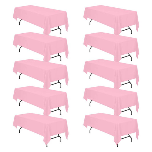 BRILLMAX 10 Pack Pink Tablecloths 60 x 126 Inch for 8ft Rectangle Tables - 150 GSM Polyester Fabric, 15" Standard Drop, Water, Stain & Wrinkle Resistant Cloth Cover for Wedding Banquet Dining Buffet