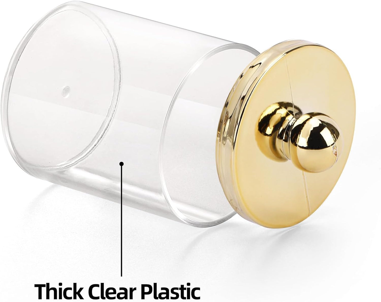 Tbestmax Qtip Holder - Elegant 10oz Plastic Apothecary Jar with Gold Lid for Cotton Swabs & Pads - Gold