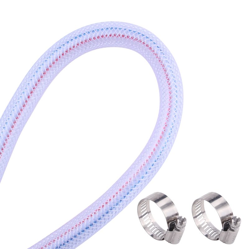 DERPIPE Soft Braided PVC Tubing - 1/2" x 3/4" OD High Pressure Clear Flexible PVC Tube Reinforced Vinyl Hose for Water, Oil with 2pcs Hose Clamps (10Ft)