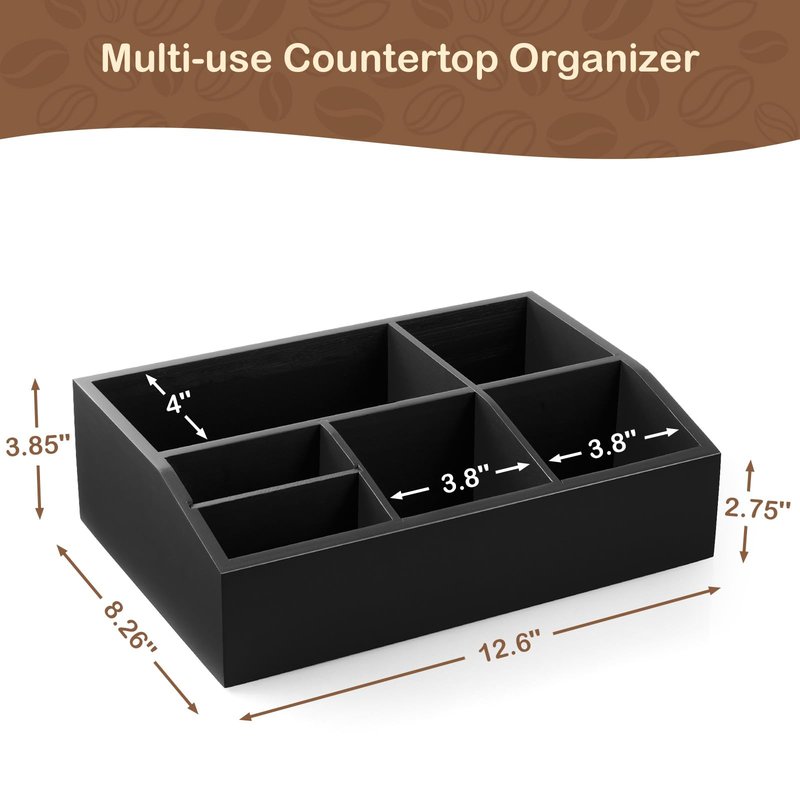 GCWSTJK Black Coffee Station Organizer for Countertop, Coffee Bar Accessories and Organizer, Coffee Pod Holder Storage Basket for K Cup Sugar Tea