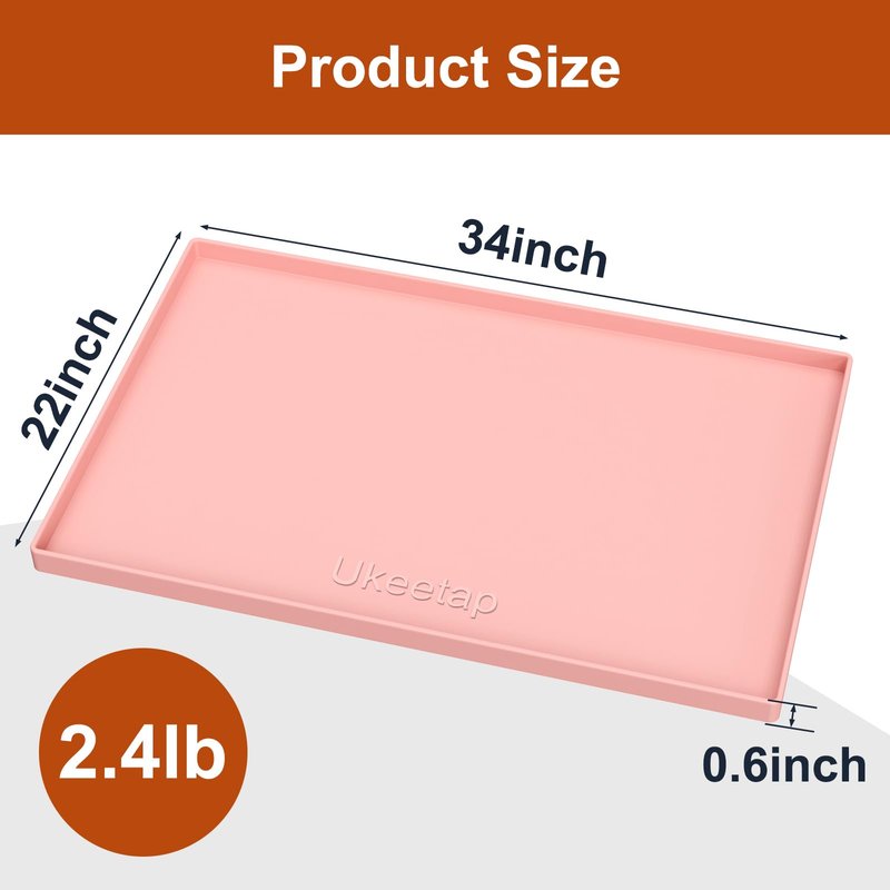 ukeetap Extra Thick Silicone Mat Waterproof with Raised Edge 34" x 22", Under Sink Mat for Kitchen & Bathroom, Kitchen Cabinet Liner, Multi-Purpose for Storage & Protection, Pink