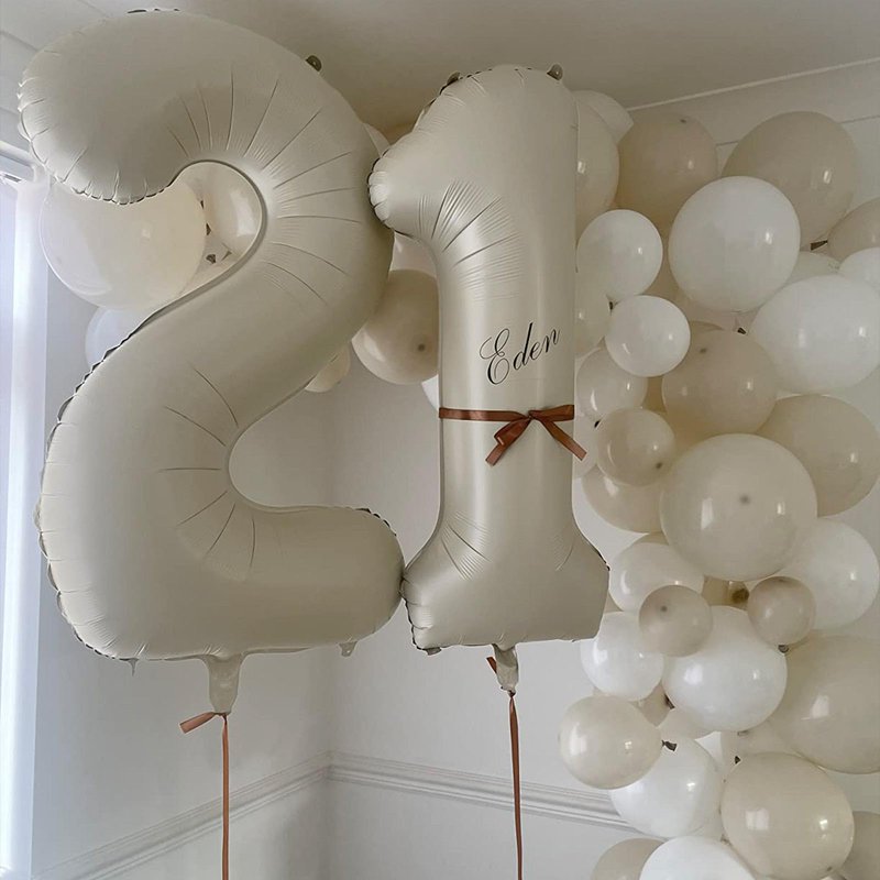 PatiCool 40 Inch Beige Number Balloon 1, Large Cream Number Foil Mylar Balloons for Birthday Party Celebration Decorations Supplies, Digital Balloons for Wedding Anniversary Events Decorations