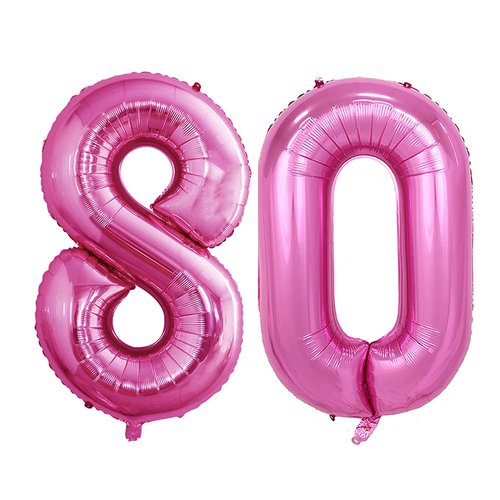 GOER Number 80 Balloons for 80th Birthday Party Decorations,42 Inch Jumbo Foil Helium Balloons for 80th Anniversary (Hot Pink)