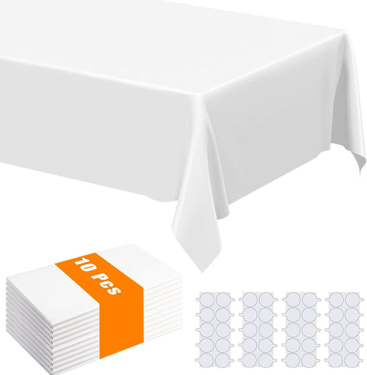 Regine Switzerland 10 Pack White Disposable Tablecloths - 54" x 108" Rectangle Covers for Weddings, Picnics & Parties