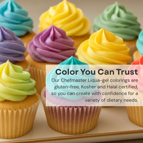 Chefmaster - Natural Liqua-Gel Food Coloring Kit - 4 Count Pack of Vibrant, Plant-Based Colors - Made in the USA