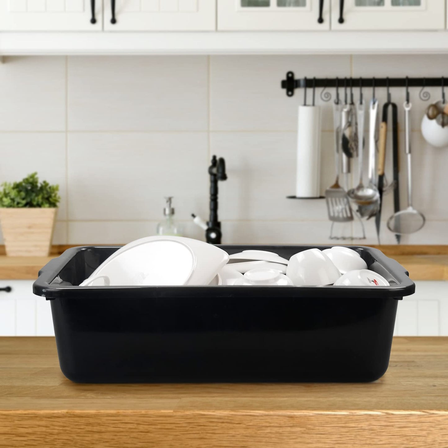 Vababa 3-Pack Plastic Commercial Bus Box, 13 L Kitchen Bus Tub