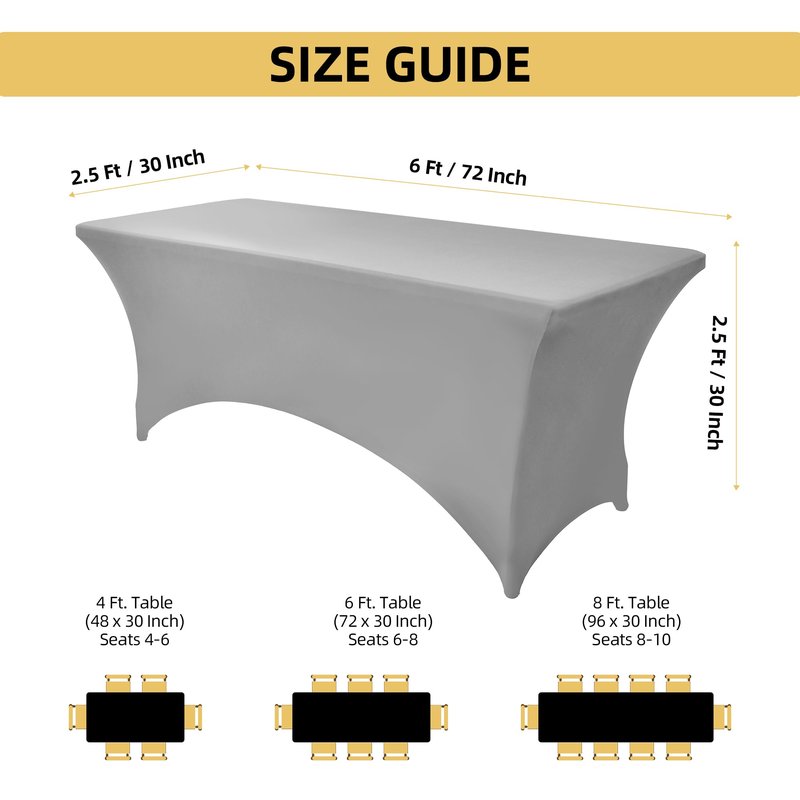 ZarzaaSik 112 2-Pack 6ft Spandex Table Covers for Rectangle Standard Folding Tables - Wrinkle Resistant Stretch Tablecloths - Ultimate Fitted Table Protector for Parties, Banquet, and Wedding
