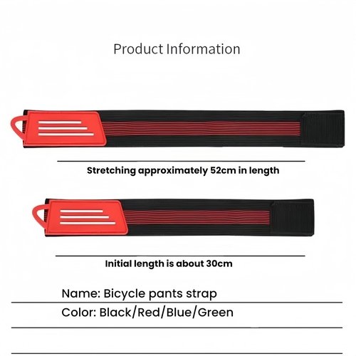 JMFahrrad Bicycle Trouser Strap Adjustable Pants Leg Band for Road Mountain MTB Bikes, 30-52cm Stretch Length, 4 Pair of Black/Red/Blue/Green