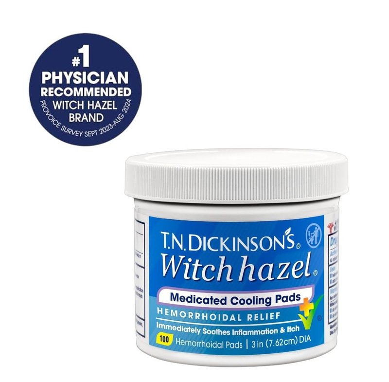 T.N. Dickinson’s Medicated Cooling Pads with Witch Hazel and Aloe | Hemorrhoid Treatment, Postpartum Care, Feminine & Rectal Relief | 100 Rounds