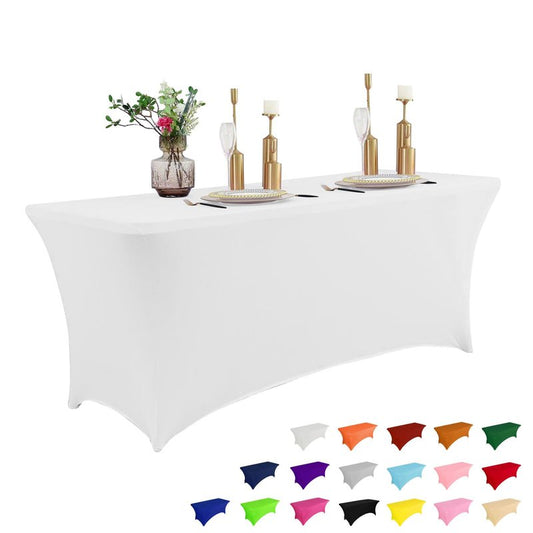 IVAPUPU 4FT Spring Table Cloth for Rectangular Fitted Events Stretch White Table Covers Washable Cover Spandex Tablecloth Protector for Party, Wedding, Cocktail, Banquet, Festival