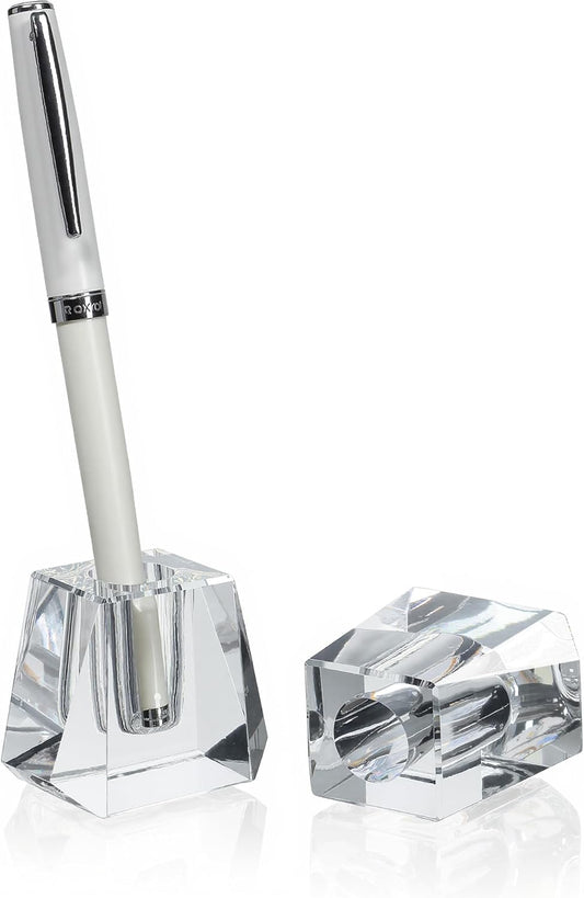 QFkris Crystal Pen Holder - Elegant 1.8" Glass Fountain Pen Stand for Desk | Perfect Gift for Students & Professionals