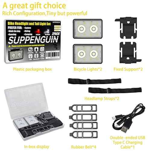 Bike Lights for Night Riding, USB Rechargeable, Front and Back, 3+4 Modes, Headlight and Taillight Set, IP44 Waterproof, Accessories, Night, (2 Pack)
