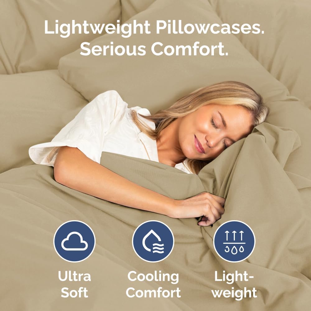Skiennix Body Pillowcases Set of 4 | Soft, Breathable 20x54 Pillow Covers for Side Sleepers - Machine Washable, Fade-Free (Beige)
