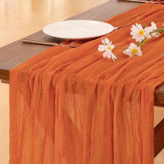 Socomi Cheesecloth Table Runner - 3pcs Orange Boho Rustic 120 Inch Sheer Decor for Weddings & Parties