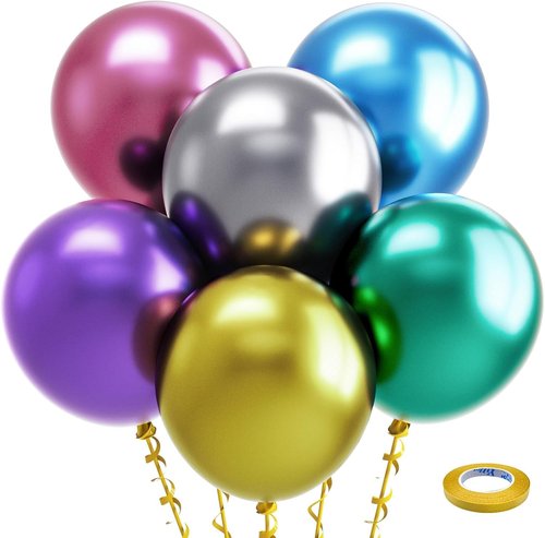Bezente Metallic Chrome Balloons - 18 Inch Assorted Latex Party Balloons | 30 Pack for Celebrations