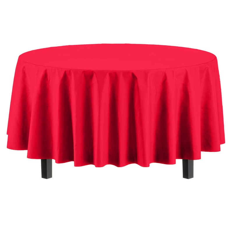 Party Solids Pack Of 6 Premium Plastic Tablecloth 84 Inch Round Plastic Table Cover - Red