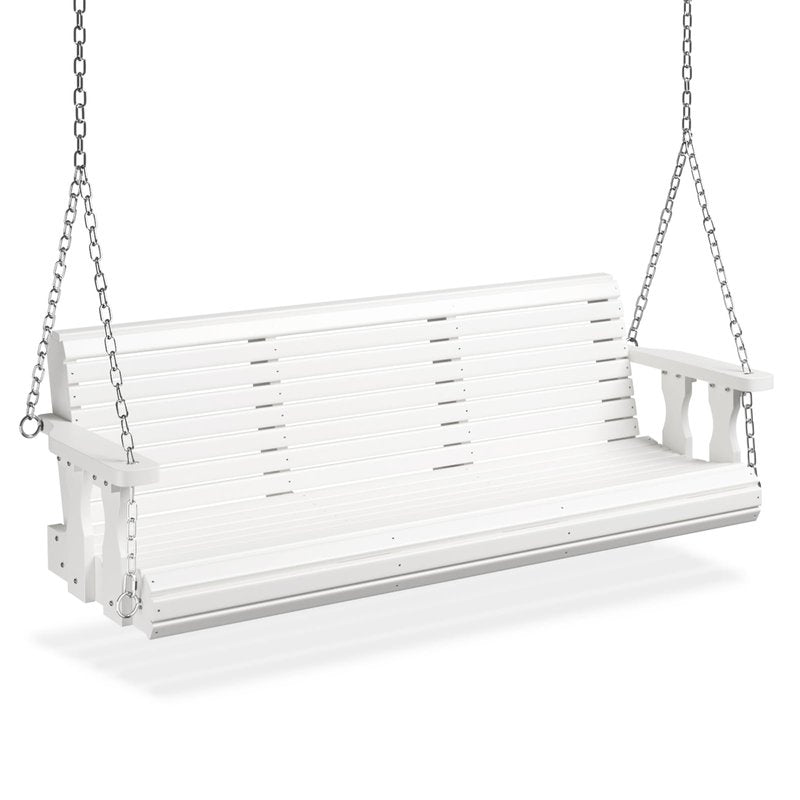 VINGLI Upgraded Patio Wooden Porch Swing for Courtyard & Garden, Heavy Duty 880 LBS Swing Chair Bench with Hanging Chains for Outdoors (5 FT, White)