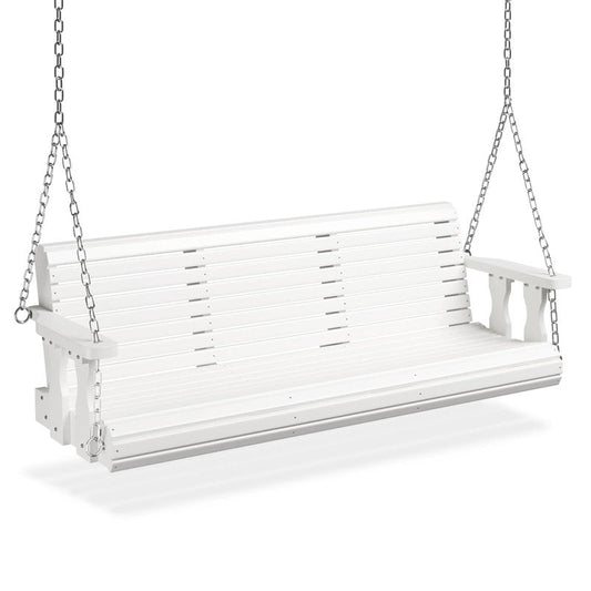 VINGLI Upgraded Patio Wooden Porch Swing for Courtyard & Garden, Heavy Duty 880 LBS Swing Chair Bench with Hanging Chains for Outdoors (5 FT, White)