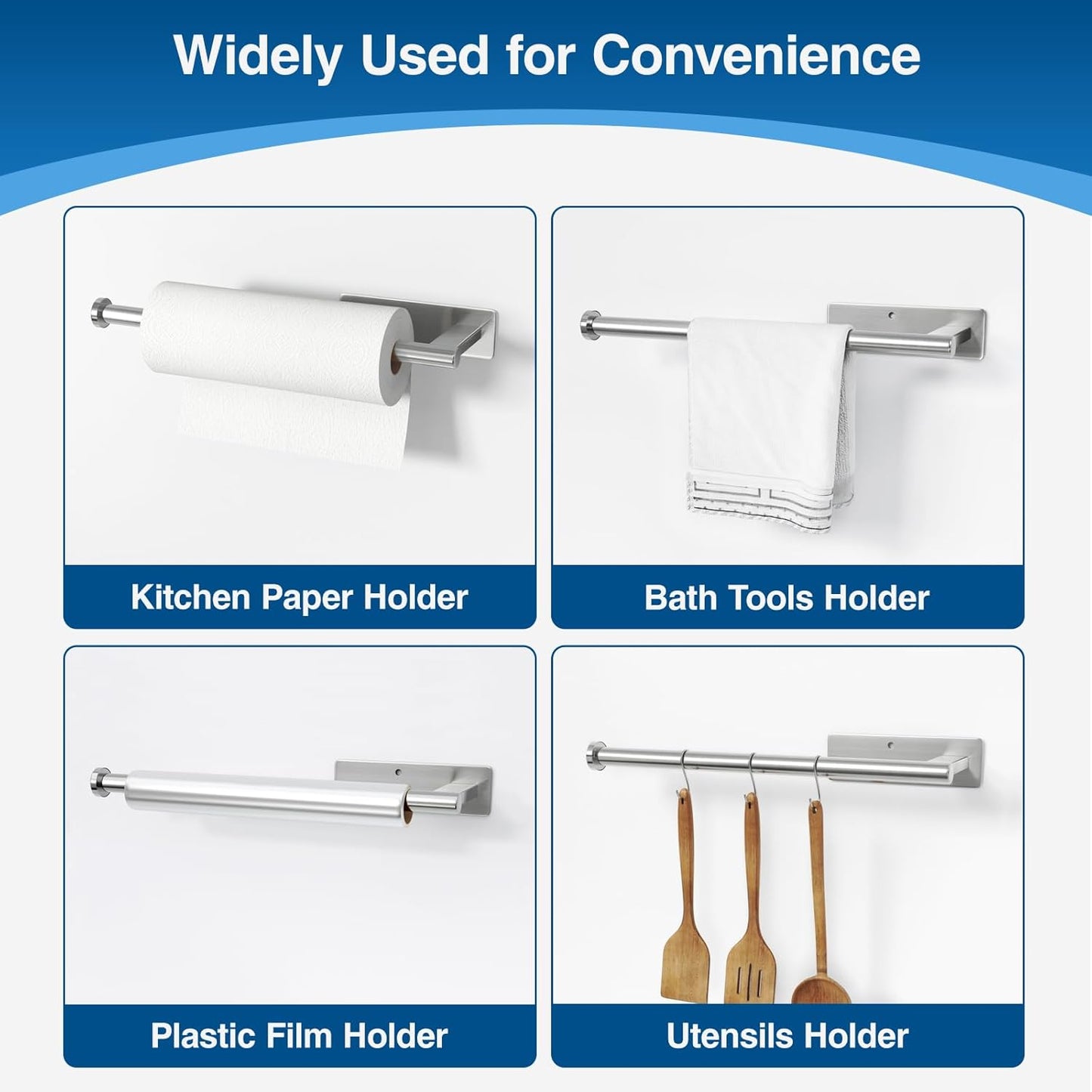 Stainless Steel Paper Towel Holder by [Brand Name] - Under Cabinet Wall Mount, Self-Adhesive or Drilling, Silver Kitchen Organizer