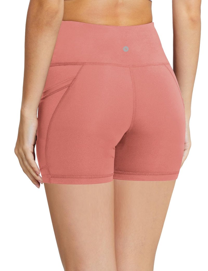 baleaf Biker Shorts Women Yoga Gym Workout Spandex Running Volleyball Tummy Control Compression with Pockets 5" Coral Pink XL