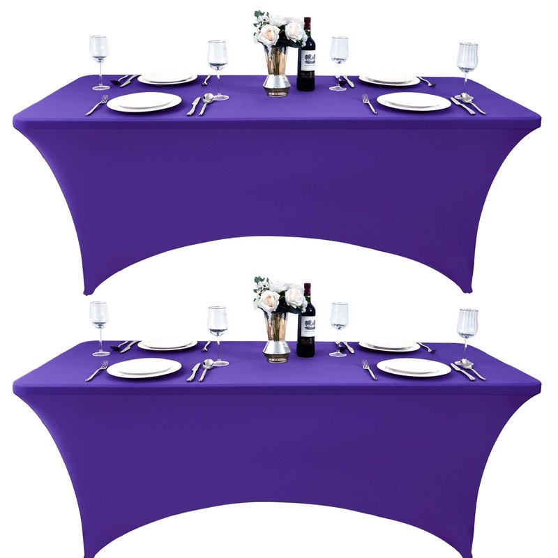 ZarzaaSik 2-Pack 6ft Spandex Table Covers for Rectangle Standard Folding Tables - Wrinkle Resistant Stretch Tablecloths - Ultimate Fitted Table Protector for Parties, Trade Shows, Banquet