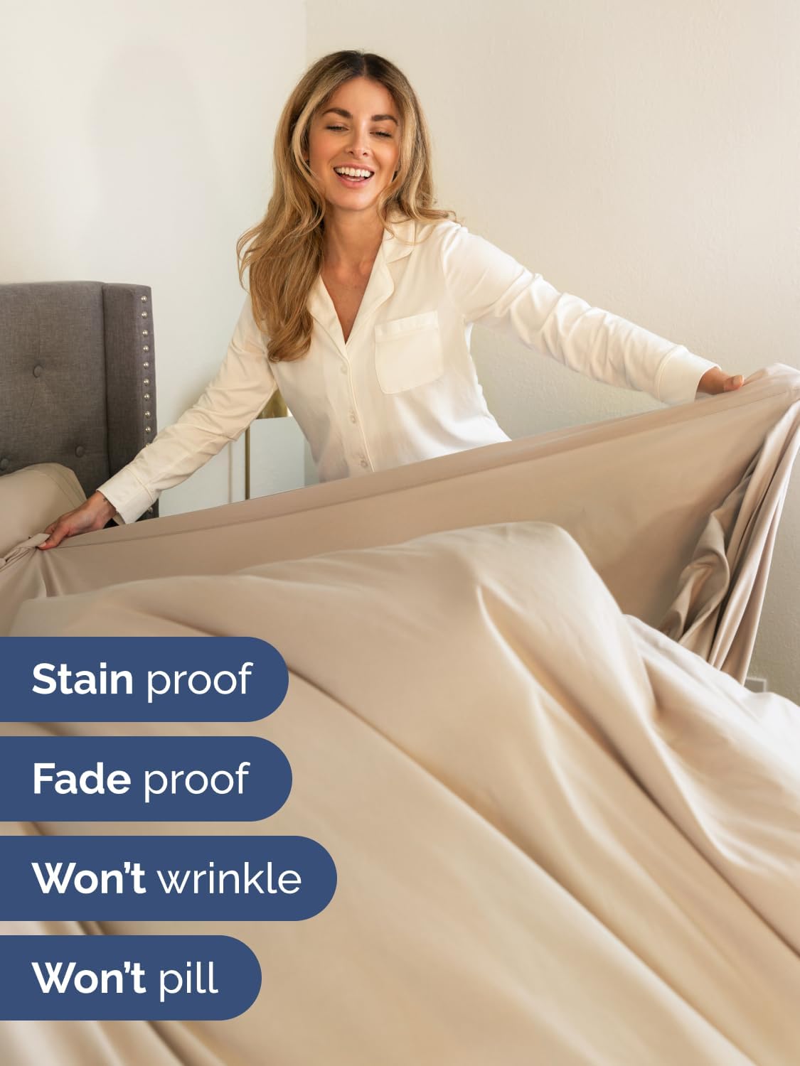 Skiennix Extra Deep Cal King Sheet Set | 6-Piece Breathable Cooling Bedding - Soft, Wrinkle-Free Cream