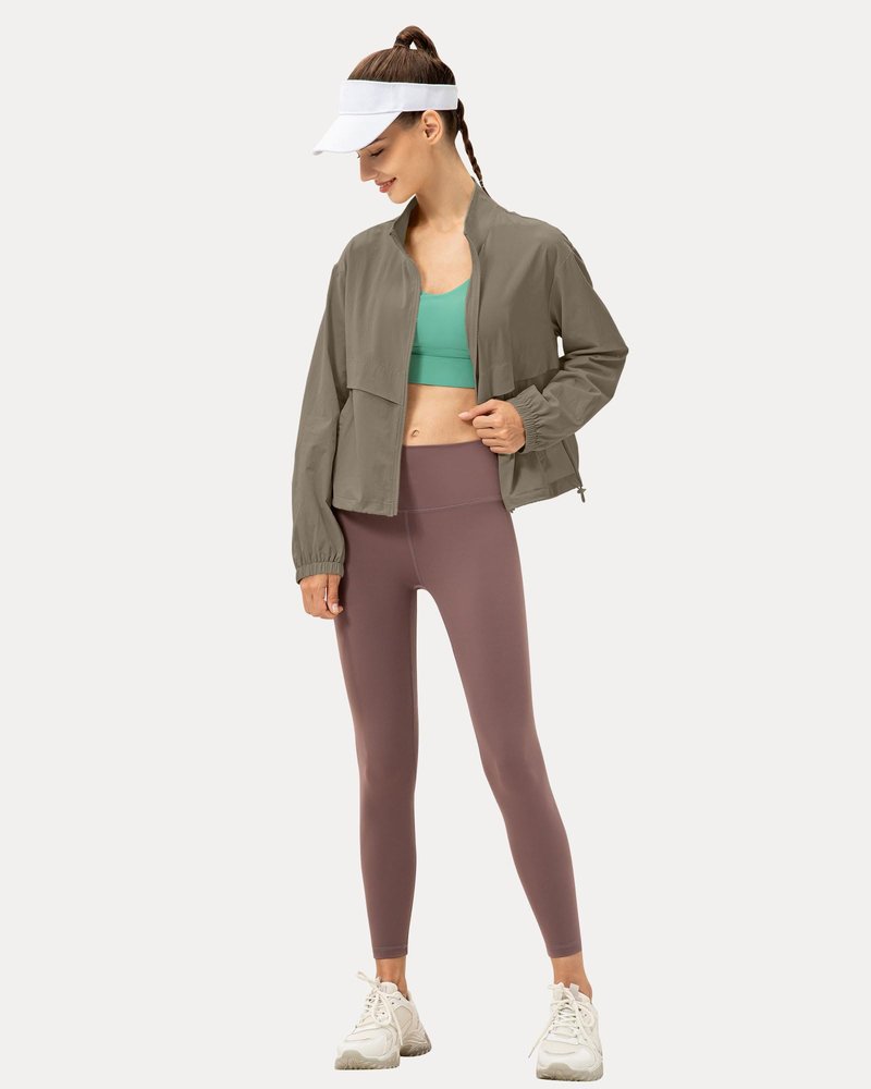 Locachy Women's Lightweight Zip Up Athletic Jacket Stand Collar Windproof Sun Protection Workout Outdoor Jacket Coffee Grey XS