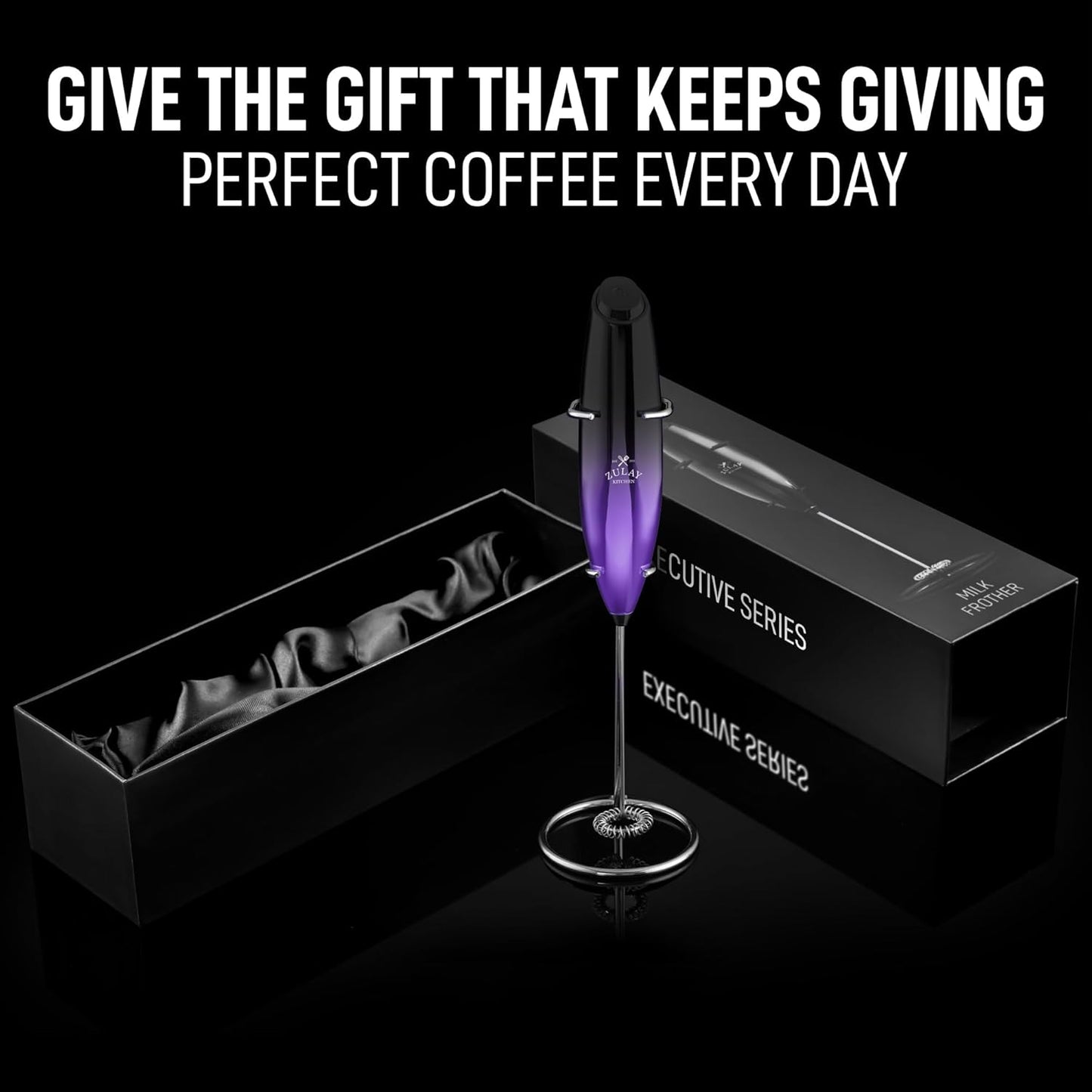 Zulay Kitchen Milk Frother - Handheld Electric Foam Maker for Coffee, Lattes & Hot Chocolate - Deluxe Gift for Coffee Lovers