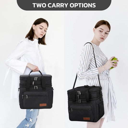 Maelstrom Lunch Box, 23L Insulated Lunch Bag, Expandable Double Deck Cooler Bag, Lightweight Leakproof Tote Bag With Side Tissue Pocket, Suit For Men and Women (A. Black)