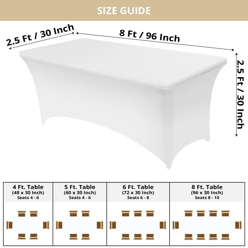 Utopia Kitchen Spandex Tablecloth 2 Pack [8FT, White] Tight, Fitted, Washable and Wrinkle Resistant Stretch Table Cloth Rectangle Cover for Trade Show, Weddings & Parties [96Lx30Wx30H Inch]