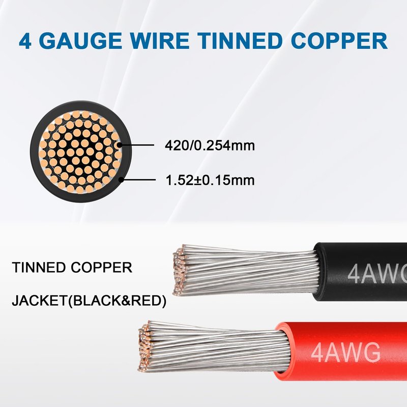 4 Gauge Marine Wire, 4 AWG Tinned Copper Electrical Wire, Boat Cable for Automotive, Solar, Car Audio, Trailer, Camper & Marine Wiring(4 AWG, 10FT Red + 10FT Black)