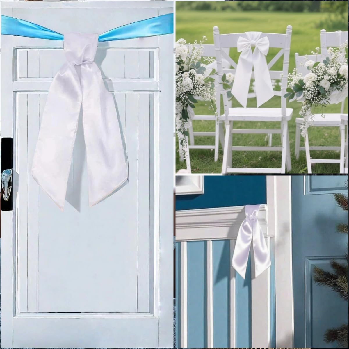 Skiennix 4 Pack White Wreath Sash - DIY Embroidery Satin Blank Accessories for Home Decor | Perfect for Easter, Mother's Day, Weddings