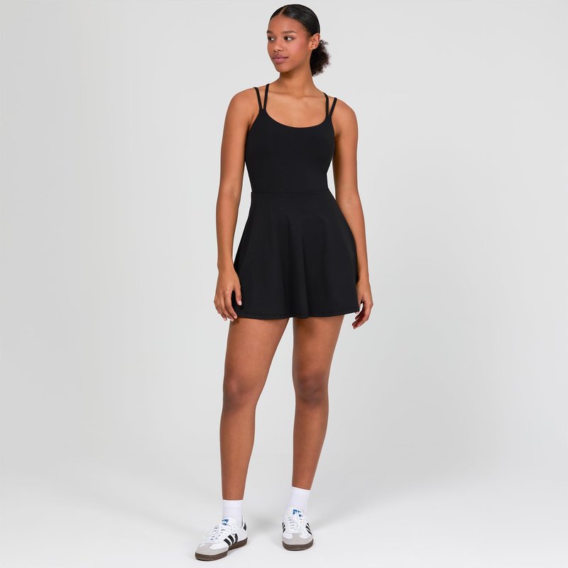 YITTY Active Women's Ultraluxe Strappy Tennis Dress with Built in Short, Athleisure, 4-Way-Stretch, Iconic Black, M
