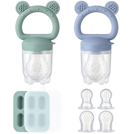 Skiennix Silicone Baby Fruit Feeder - Teething Relief & Fresh Food Storage | 2 Pack with Mini Freezer Tray