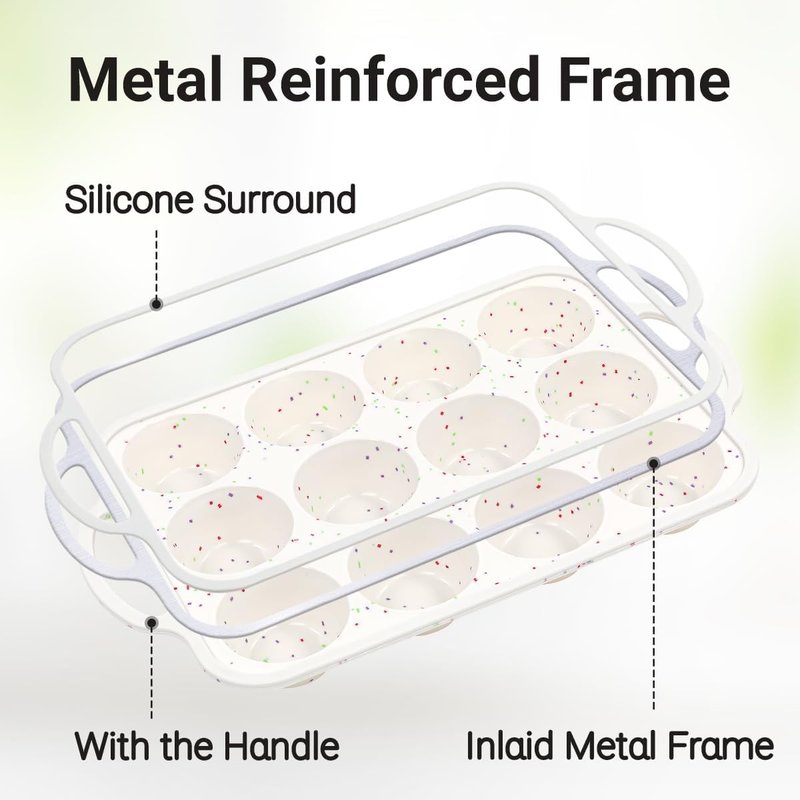 Silicone Muffin Pans for Baking, Metal Reinforced Frame 12 Cups Regular Size Silicone Cupcake Pan Nonstick Muffin Tin for Baking Muffin, Cupcake, Frittatas,BPA Free, Silicone Molds Dishwasher Safe