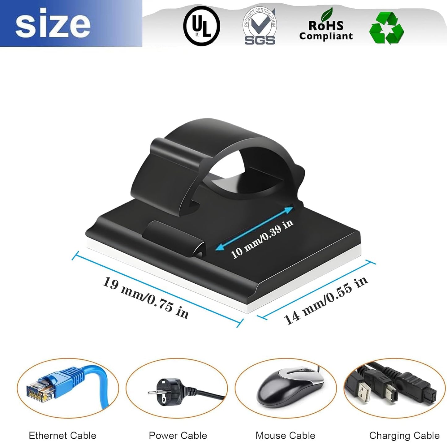 Skiennix Adhesive Cable Holder Clips - 50 Pcs Black Wire Management for Cables ≤ 6mm | Ideal for Home & Office